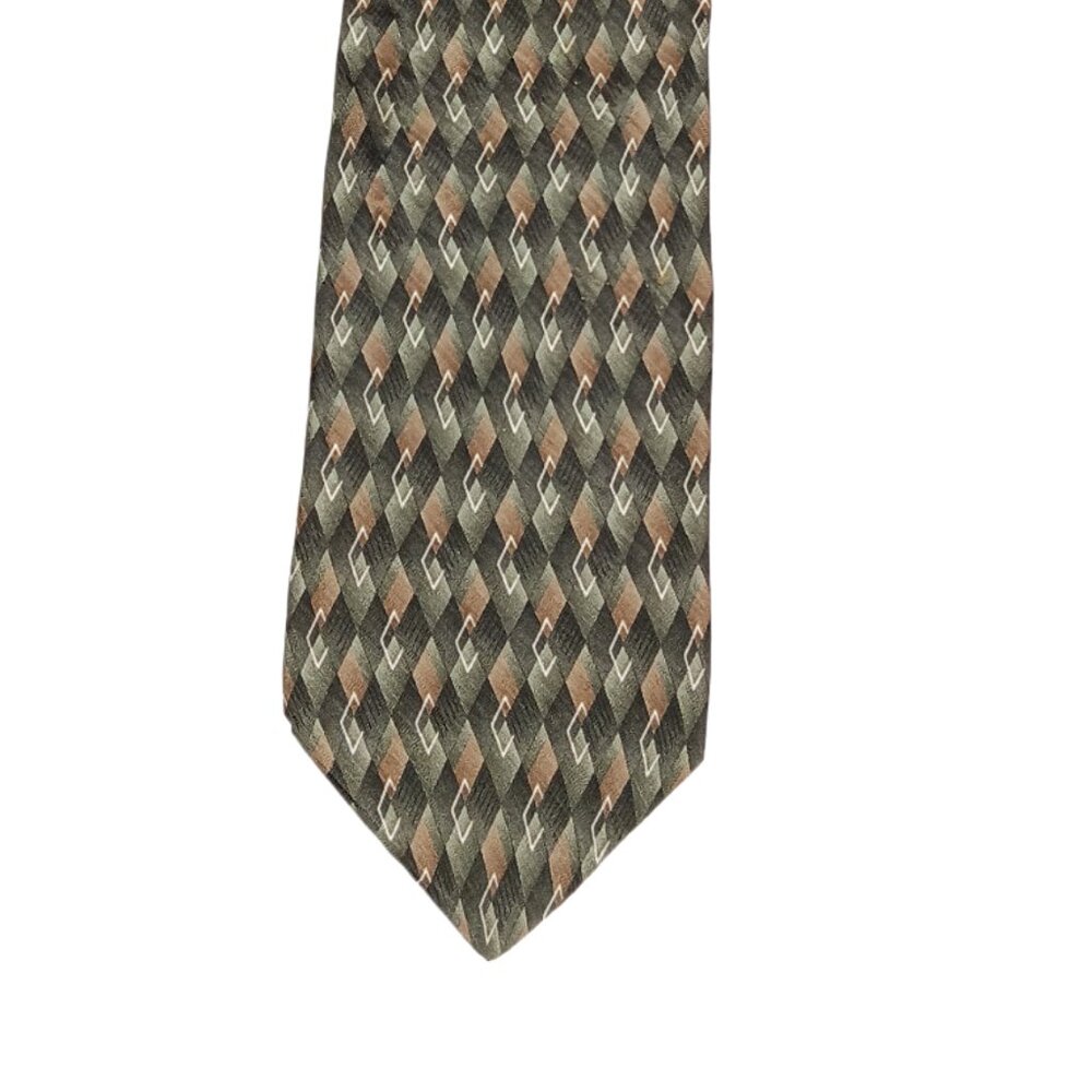Croft & Barrow Men’s Silk Tie Green Tan Geometric 60” Designer Tie Wide New